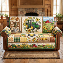 Load image into Gallery viewer, "Bring the Farm Home!" - Green Farm Tractor Quilted Sofa Cover - Personalized Gifts for Tractor Lovers Sofa Cover PopCulturePrints
