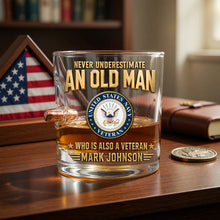 Load image into Gallery viewer, Never Underestimate An Old Man - Personalized Bullet Round Glass for Veterans
