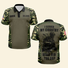 Load image into Gallery viewer, Personalized U.S. Army Veteran Camo Polo Shirt
