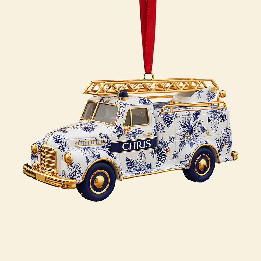 “Bring Joy This Christmas with a Personalized Touch” - Fire Truck Firefighter Toile de Jouy Custom Shape Acrylic Ornament - Unique Gift for Loved Ones Ornament PopCulturePrints