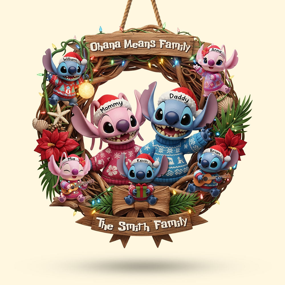 Ohana Means Family - Personalized Christmas Ailen Family Wood Sign Wood Sign PopCulturePrints