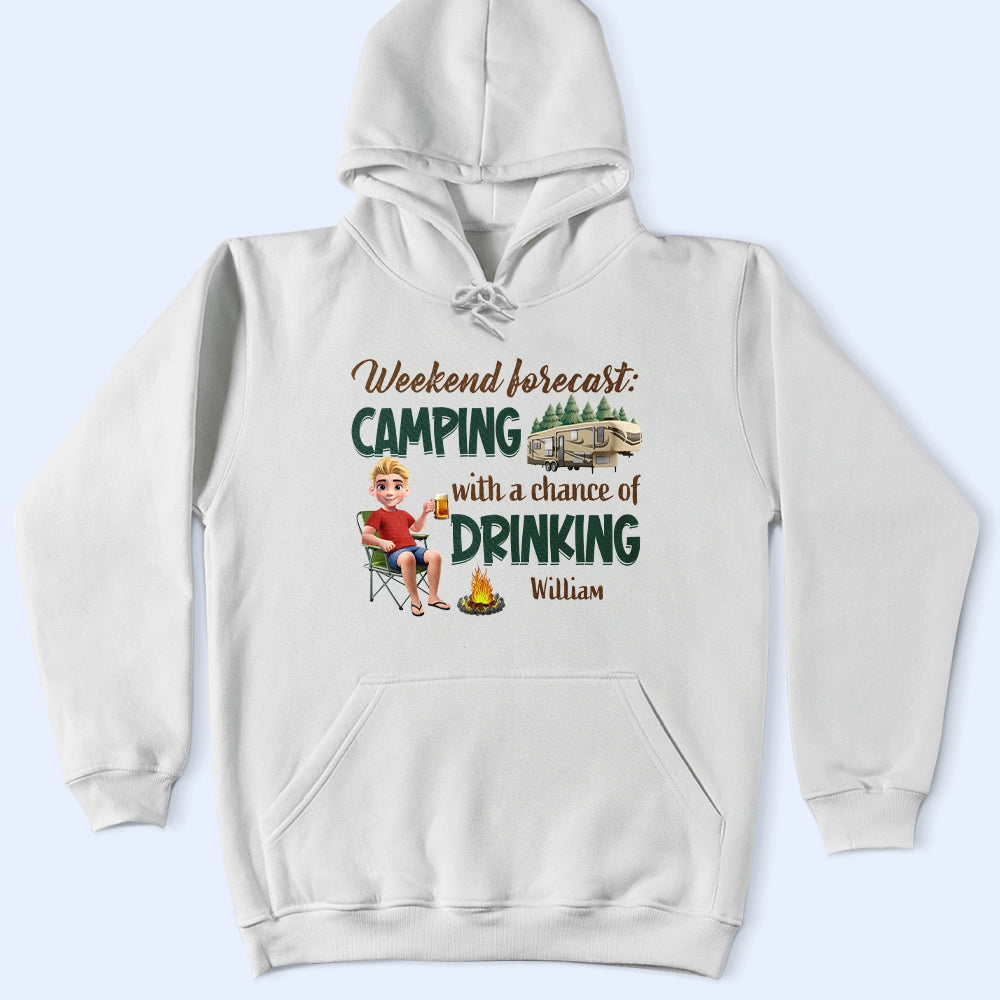 Weekend Forecast: Camping with a Chance of Drinking - Personalized T-Shirt for Adventure Lovers T-shirt PopCulturePrints