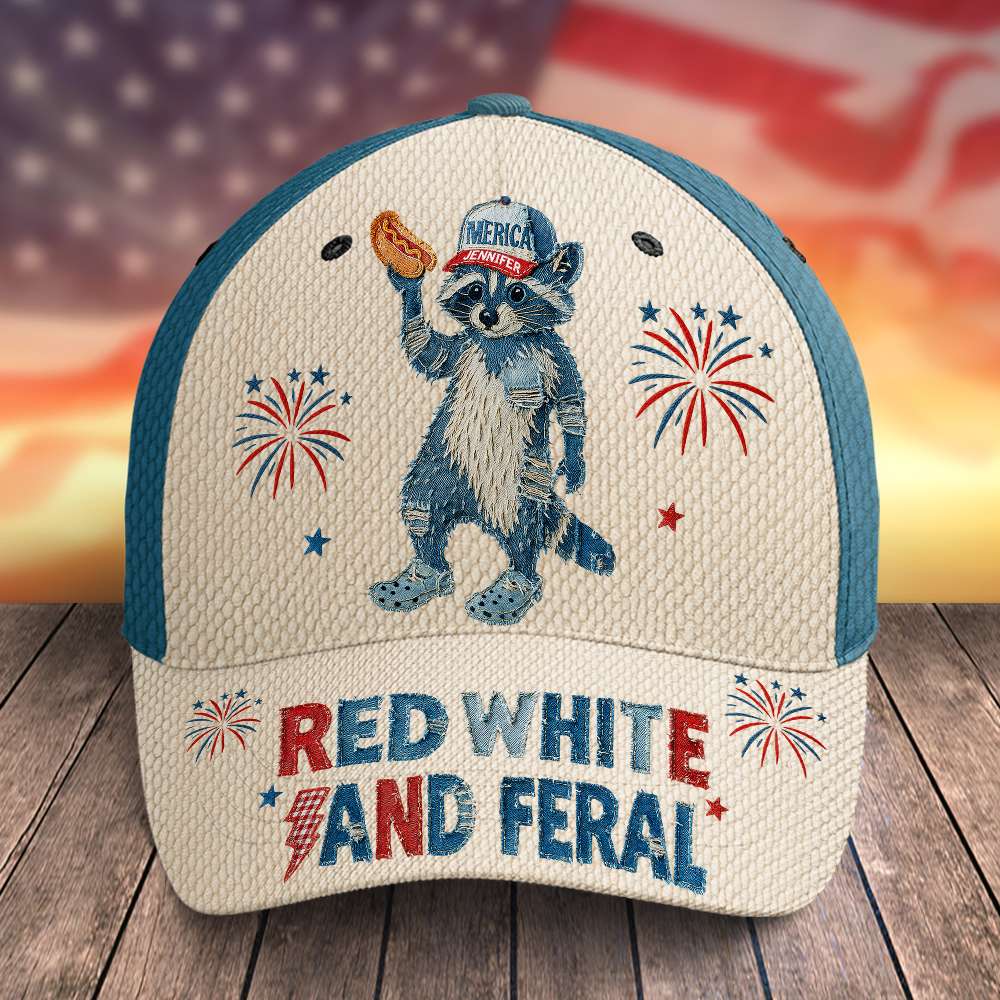 Celebrate Freedom with Independence Racoon Cap - Personalized 4th of July Gift Caps PopCulturePrints