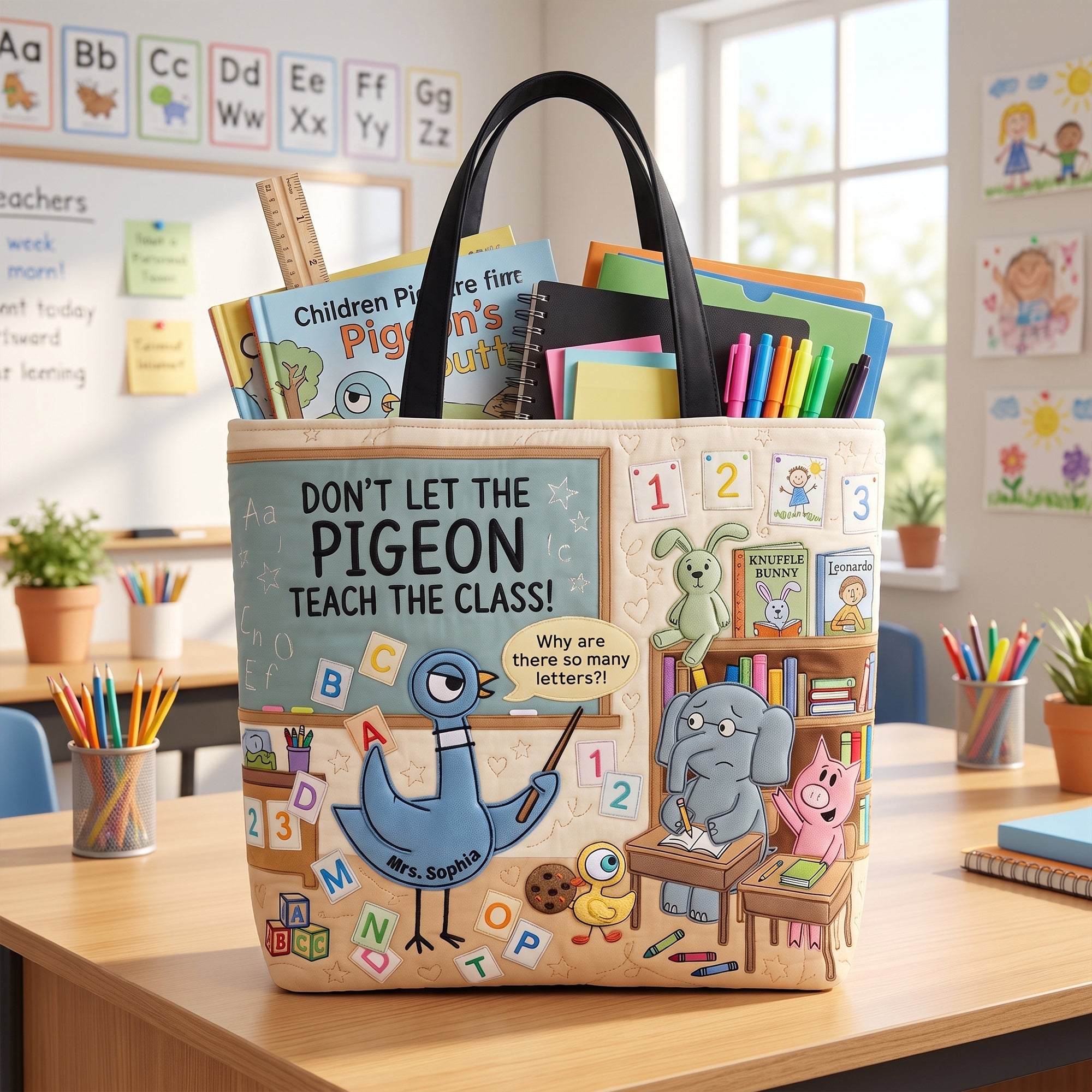 Don't Let the Pigeon Teach the Class! - Cute Classroom Tote Bag Personalized for Teachers