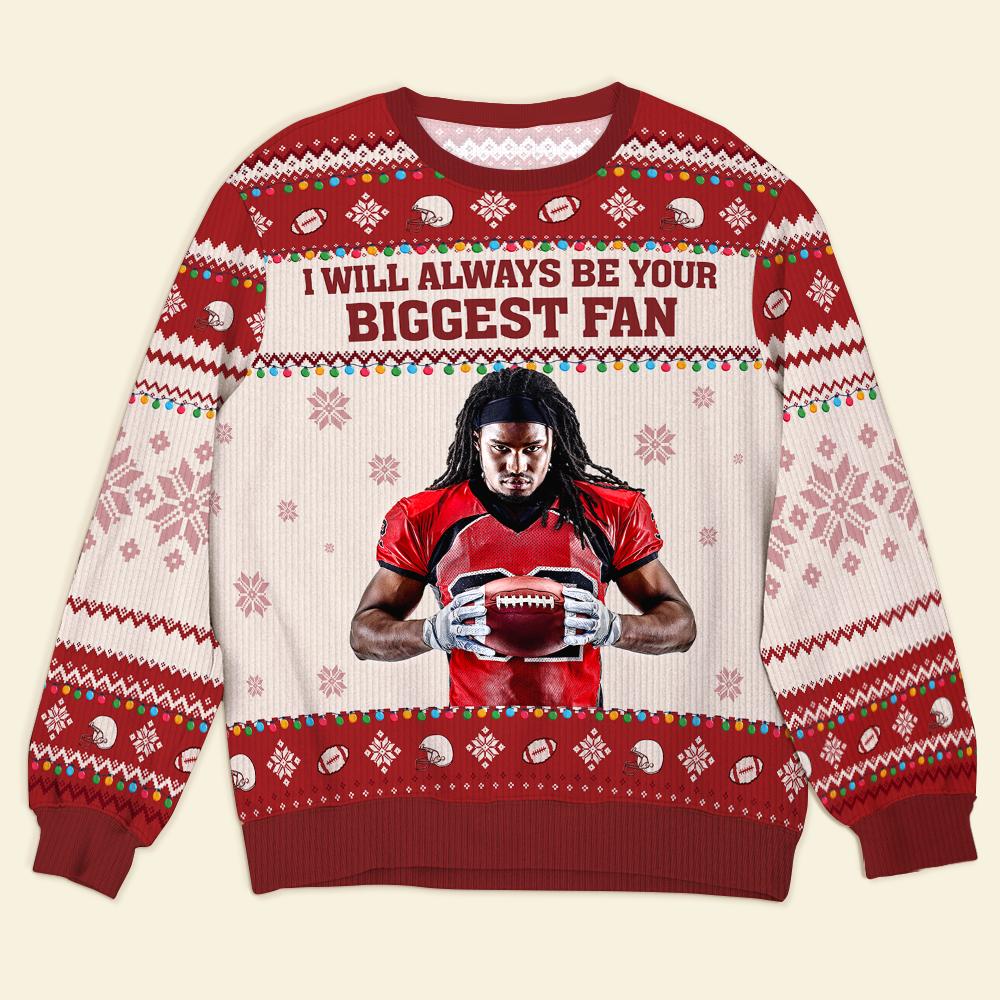 Personalized Football Fan Ugly Sweater - Custom Photo Gift