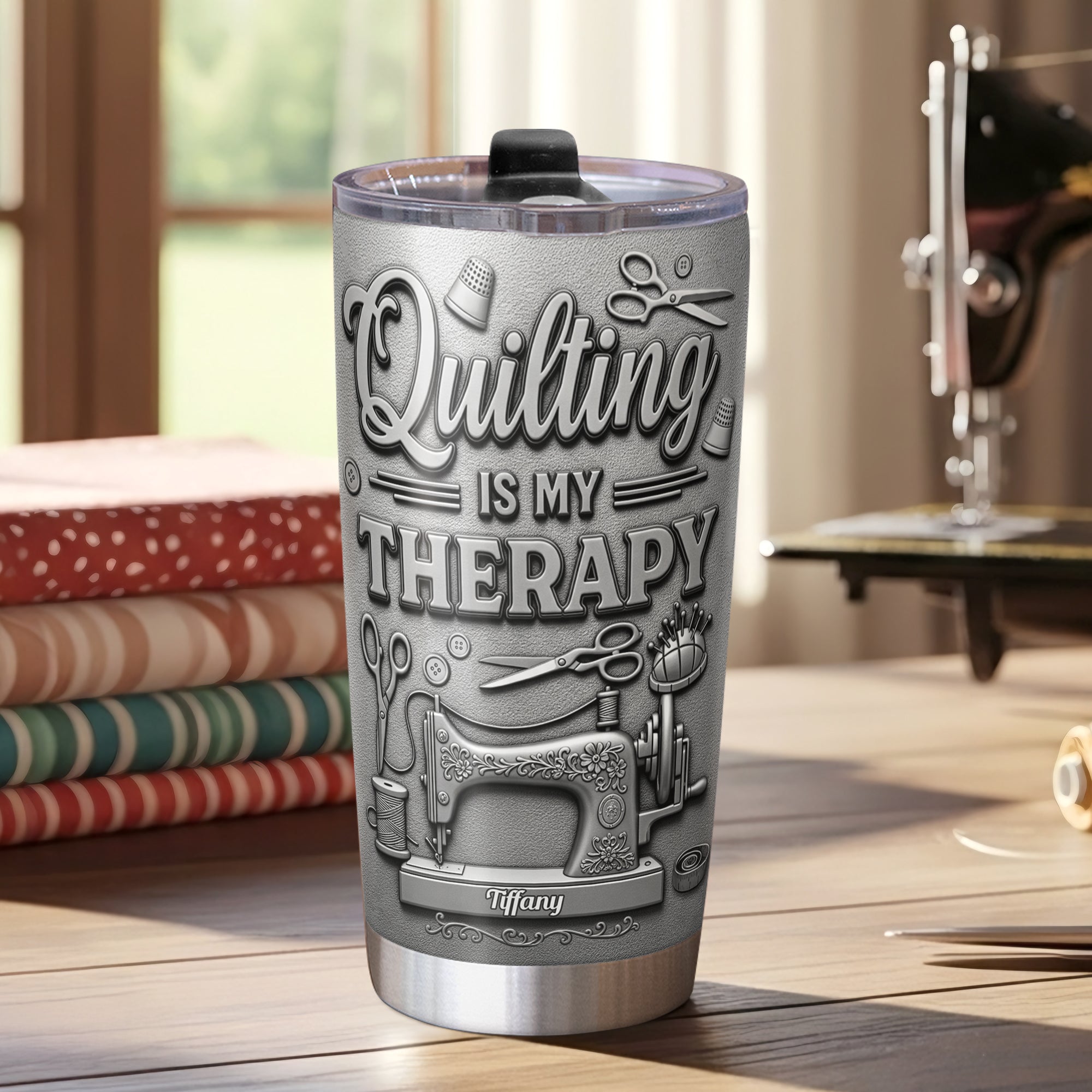 "Quilting is My Therapy" - Personalized Quilting Tumbler - Perfect Gift for Quilters and Craft Lovers Tumbler Cup PopCulturePrints