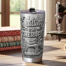 Load image into Gallery viewer, &quot;Quilting is My Therapy&quot; - Personalized Quilting Tumbler - Perfect Gift for Quilters and Craft Lovers Tumbler Cup PopCulturePrints
