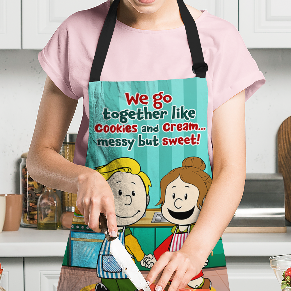 Personalized Couple Aprons - Sweet and Messy Cooking Together Aprons PopCulturePrints