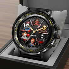 Load image into Gallery viewer, “Time to Scare!” – Horror Men's Watch – Personalized Gift for Horror Movie Fans Men's Watch PopCulturePrints
