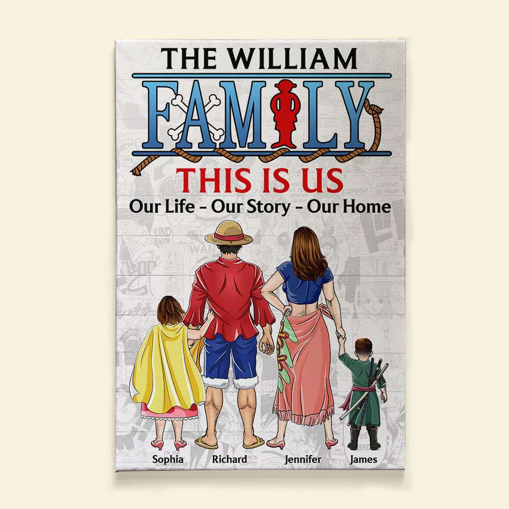 Personalized Family Canvas Print - Custom Cartoon Theme Art