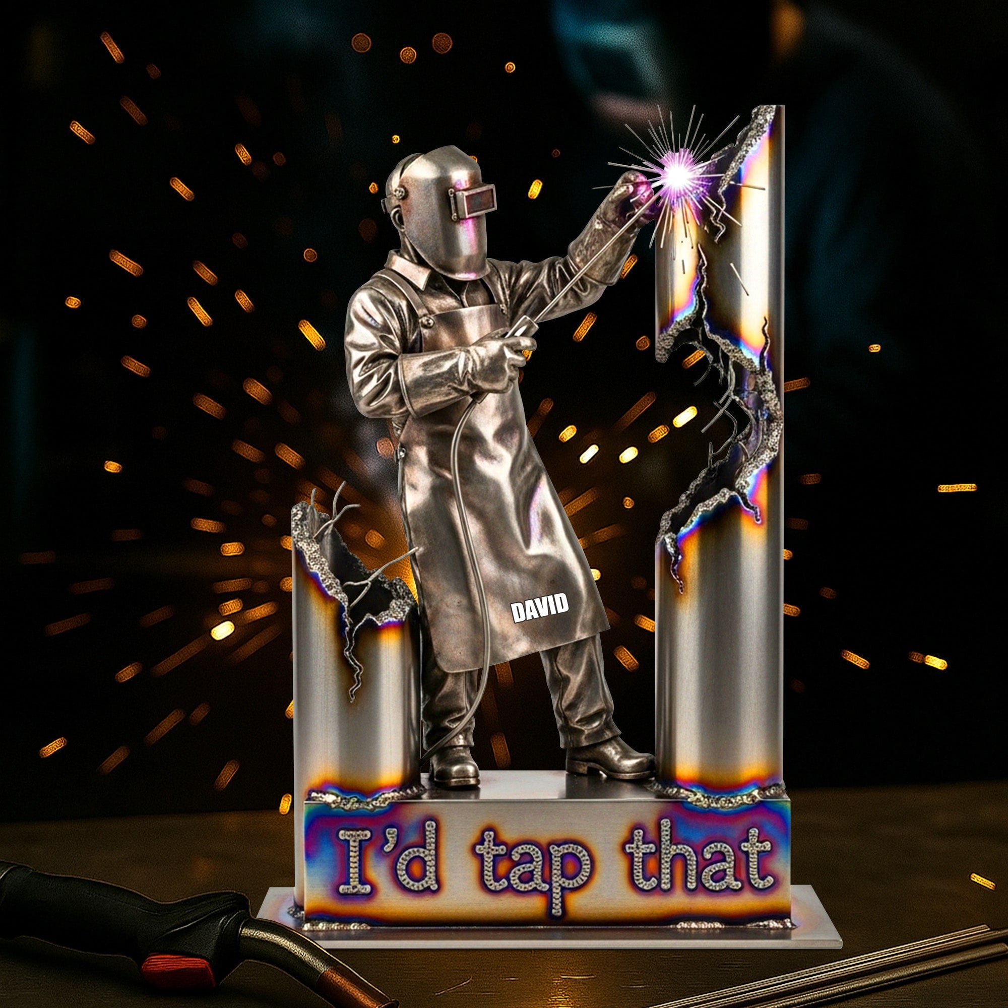 I'd Tap That - Personalized Welder Acrylic Plaque - Custom Gift for Welding Enthusiasts Shaped Plaques PopCulturePrints