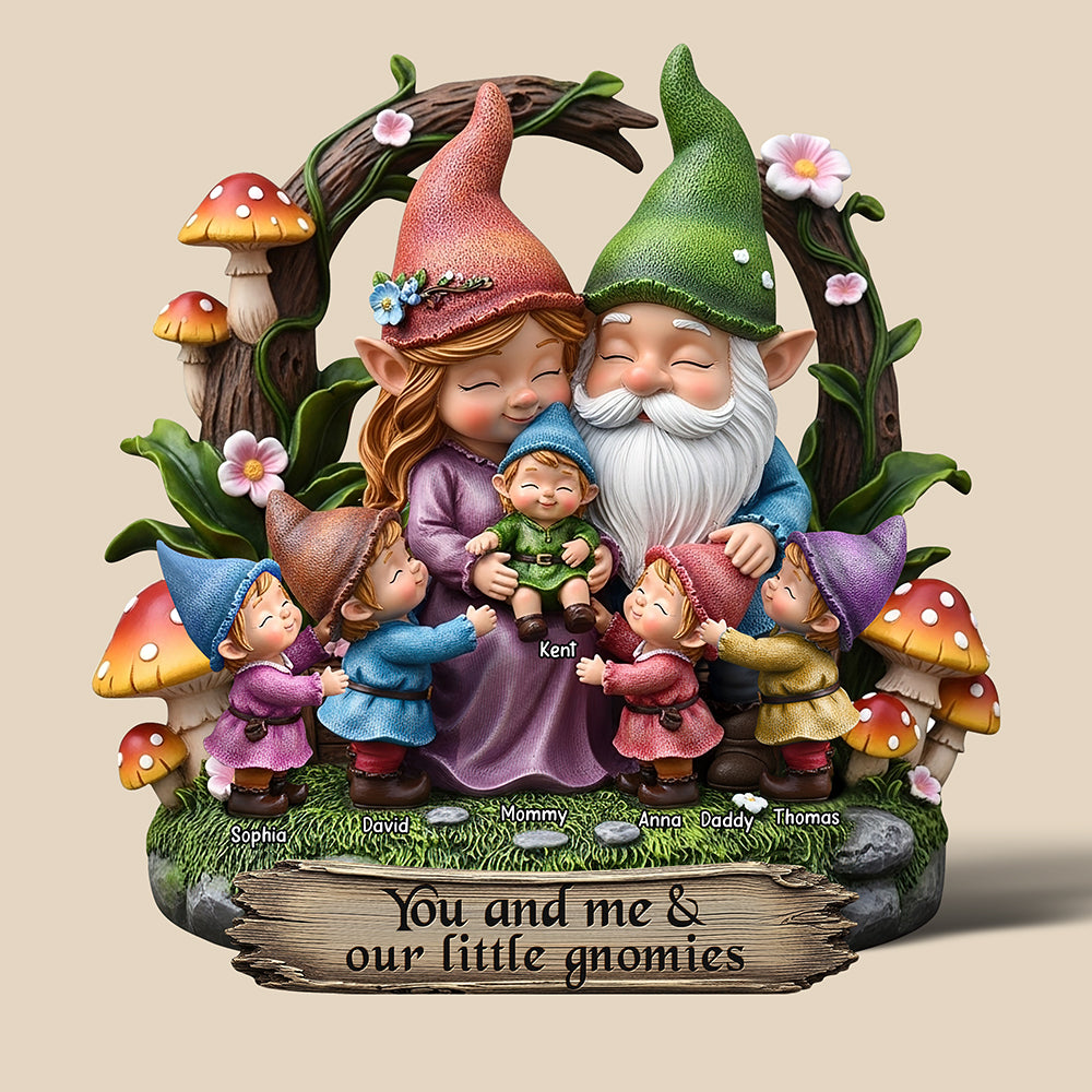 You and Me & Our Little Gnomies - Personalized Happy Gnome Family Acrylic Plaque Shaped Plaques PopCulturePrints