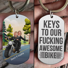 Load image into Gallery viewer, Personalized Biker Couple Keychain - Keys to Our Awesome Bike Keychains PopCulturePrints
