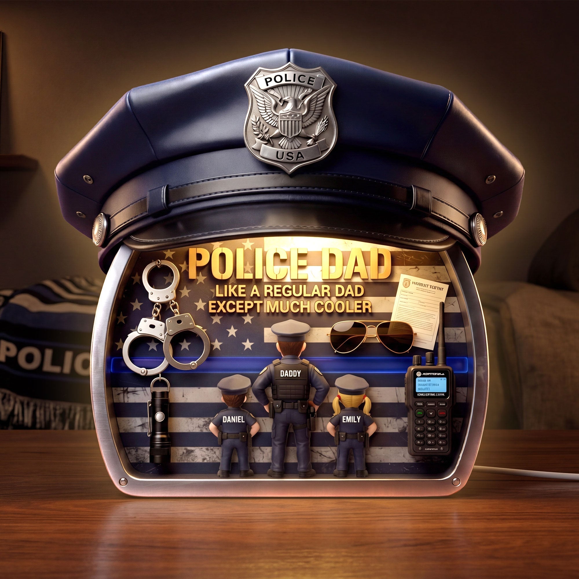 Police Dad: Like a Regular Dad Except Much Cooler - Personalized Acrylic Light Box Gift for Dad Light Box PopCulturePrints