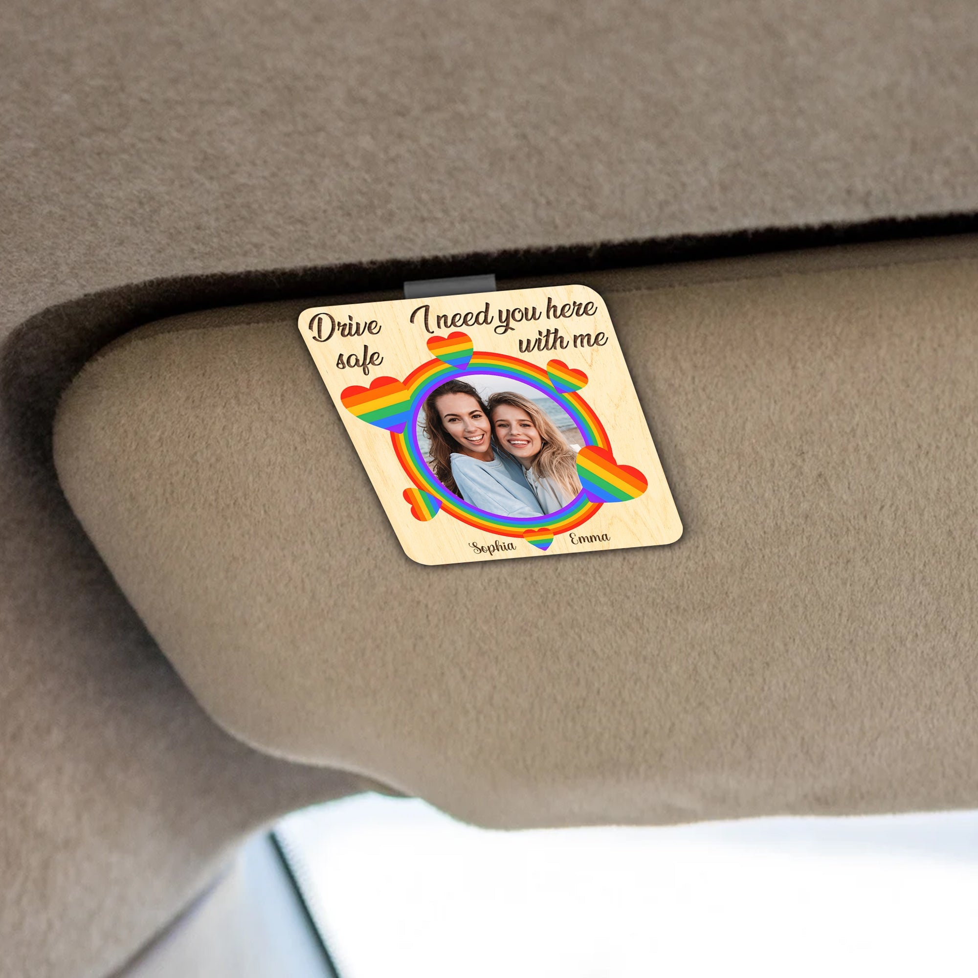 Personalized LGBT Couple Car Visor Clip - Drive Safe Gift Caps PopCulturePrints