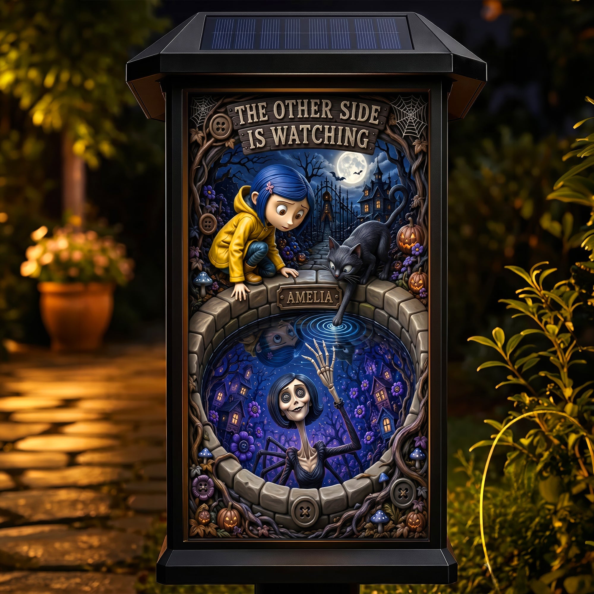 “The Other Side Is Watching” - Gothic Fairytale Solar Power Garden Lamp - Personalized Gift for Halloween Lovers