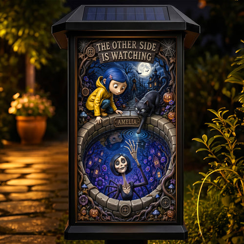 “The Other Side Is Watching” - Gothic Fairytale Solar Power Garden Lamp - Personalized Gift for Halloween Lovers Garden Lamp PopCulturePrints