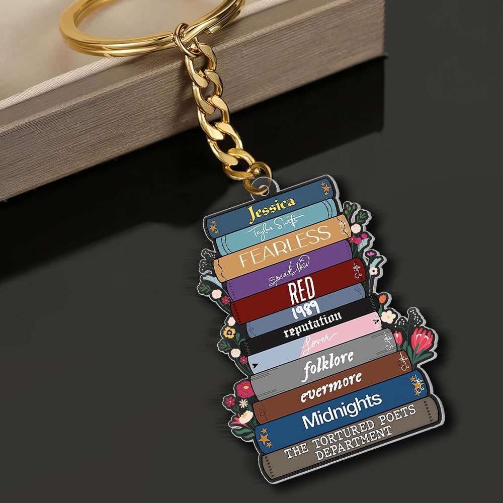 Personalized Taylor Swift Fan Keychain - Custom Name and Album Stack