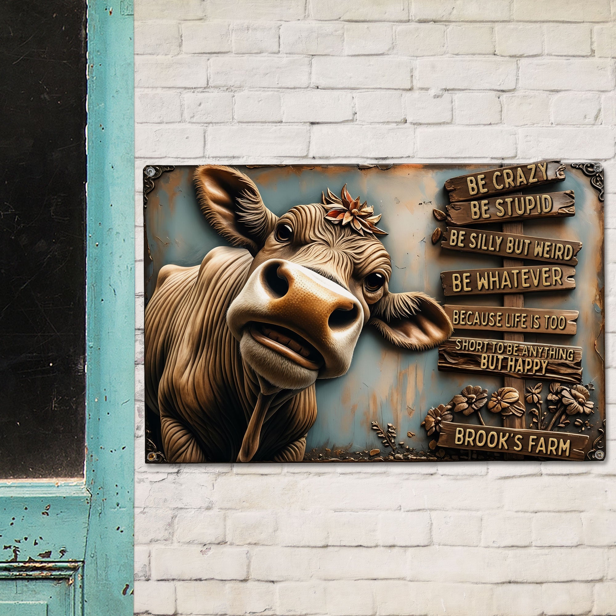 Be Crazy, Be Happy - Personalized Happy Farm Metal Sign for Farmers Metal Signs PopCulturePrints