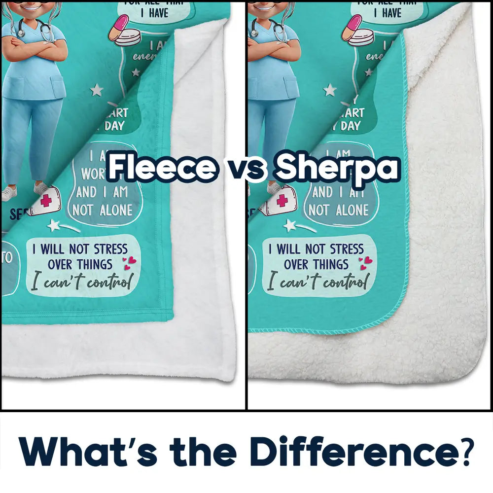 Nurse Daily Affirmations - Personalized Fleece Blanket, Sherpa Blanket for the Caring Heart Fleece Blanket PopCulturePrints