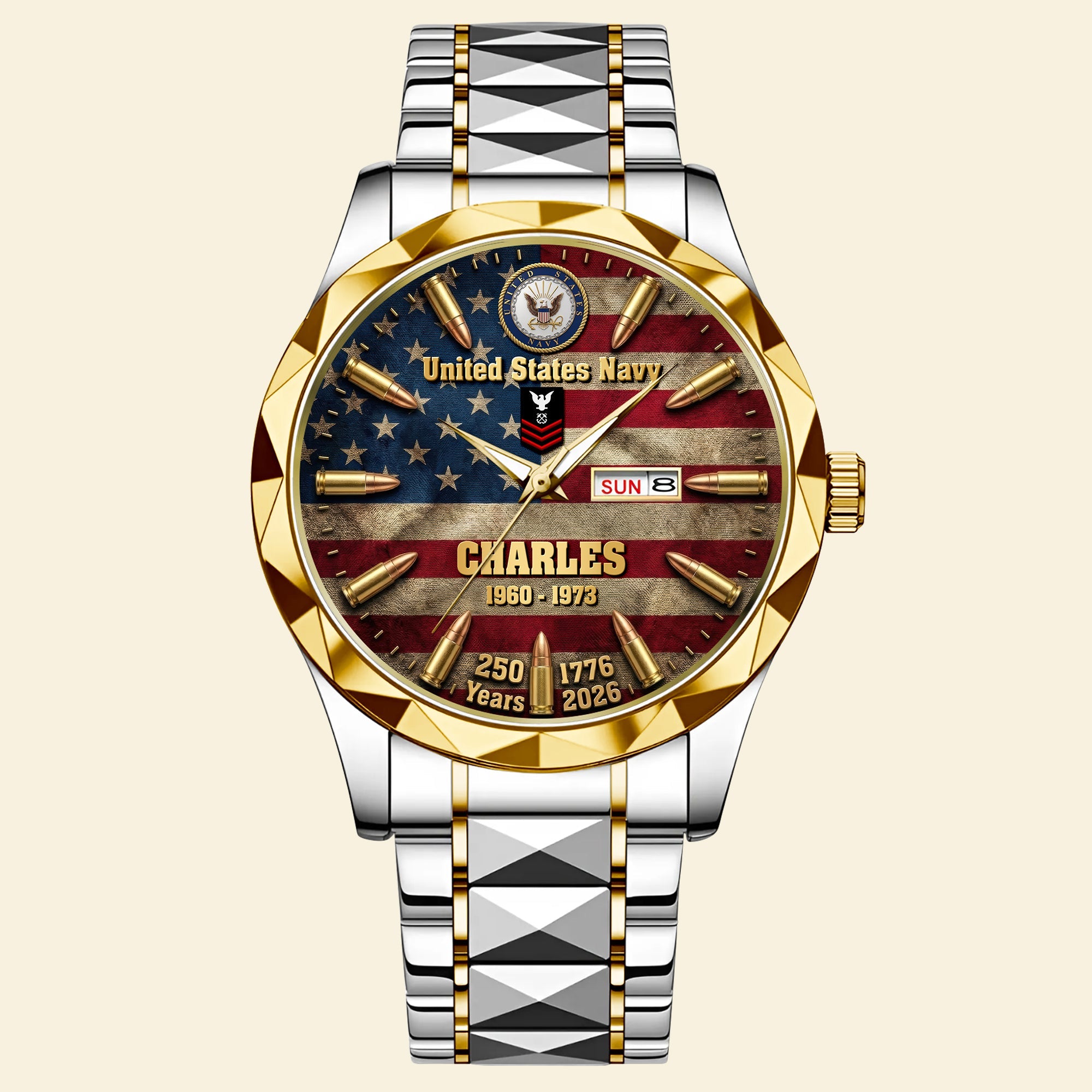 “Honor Your Legacy” Personalized Stainless Steel Men's Watch - Perfect Gift for Veterans Men's Watch PopCulturePrints