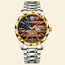Load image into Gallery viewer, “Honor Your Legacy” Personalized Stainless Steel Men's Watch - Perfect Gift for Veterans Men's Watch PopCulturePrints
