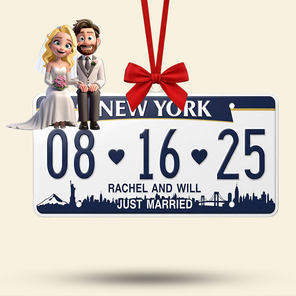 “Celebrate Your Love Story” - Personalized Married Couple License Plate Ornament - Unique Gift for Newlyweds, Couples, Anniversaries Ornament PopCulturePrints