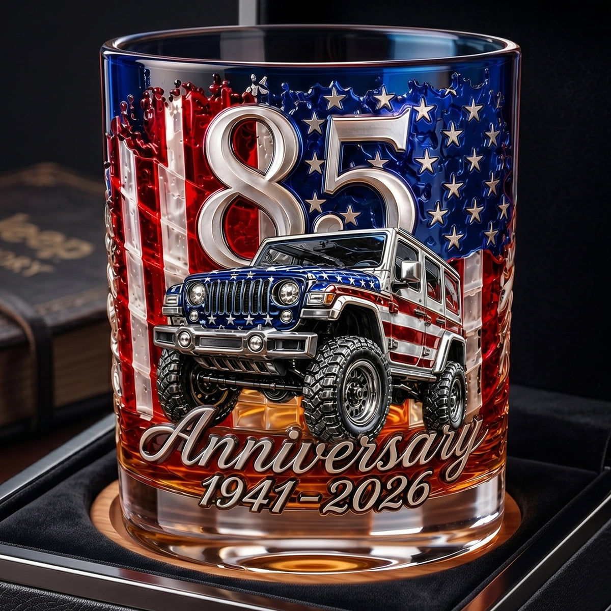 "Cheers to 85 Years!" Personalized Drinking Glass - Unique Gift for Anniversary and Jeep Lovers