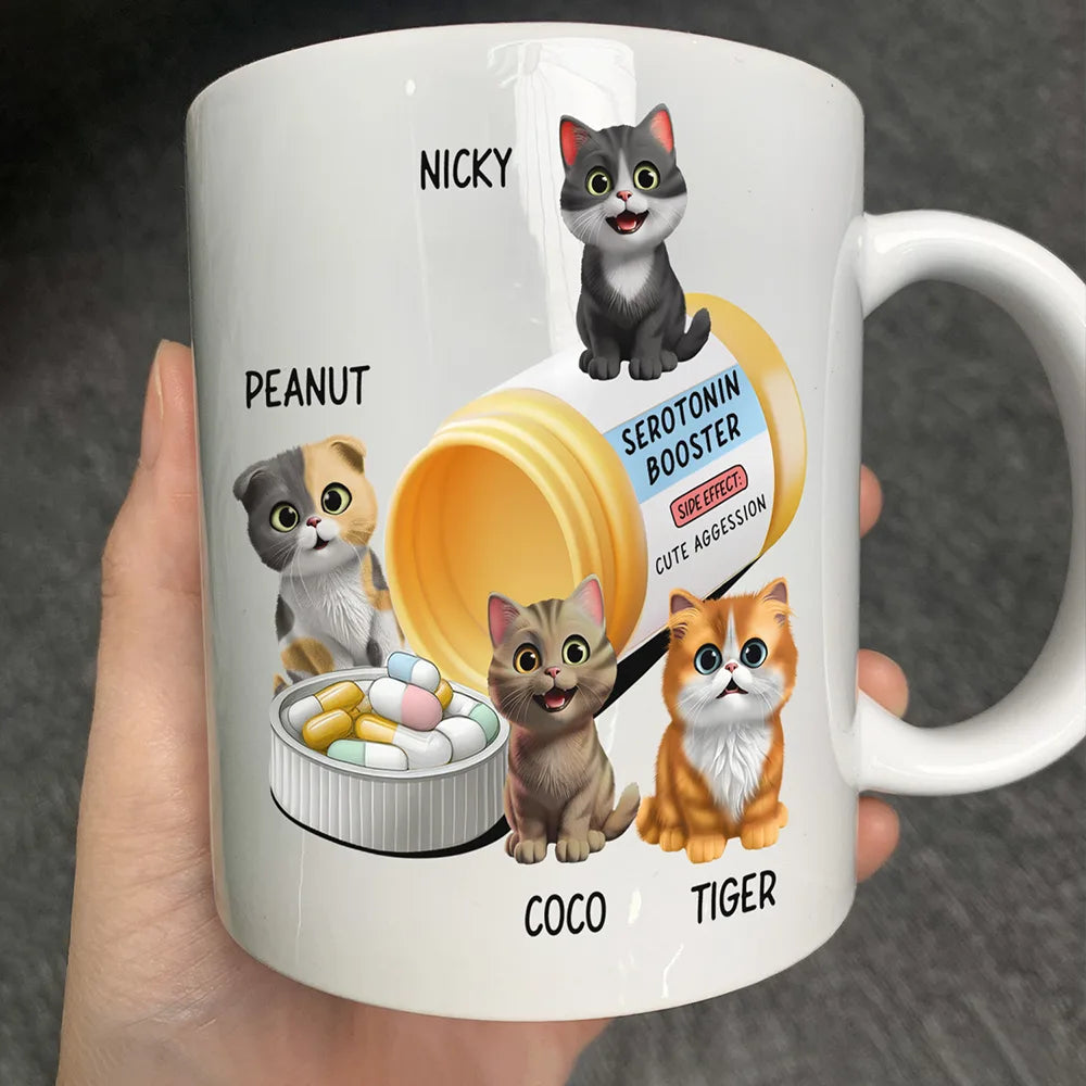 "Boost Your Mood with Furry Friends!" - Personalized Serotonin Booster Cat Lovers Mug - Custom Gift for Cat Owners, Animal Lovers, and Friends Mug PopCulturePrints