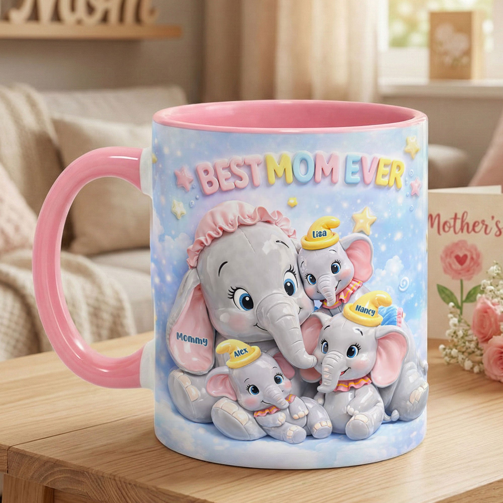 Best Mom Ever - Personalized Elephant Mom And Kids Coffee Mug - Perfect Gift For Mom, Grandma & More! Coffee Mug PopCulturePrints