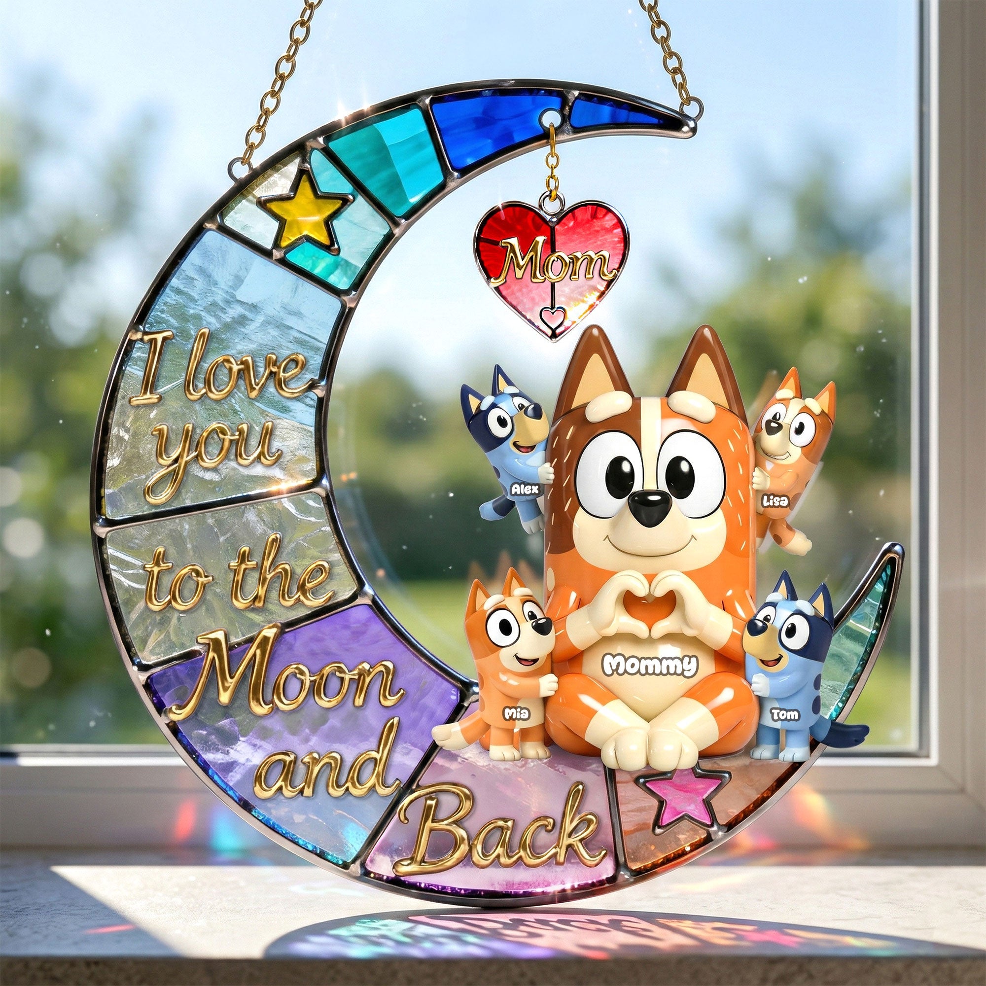 I Love You to the Moon and Back - Personalized Mom and Kids Suncatcher Ornament Ornament PopCulturePrints