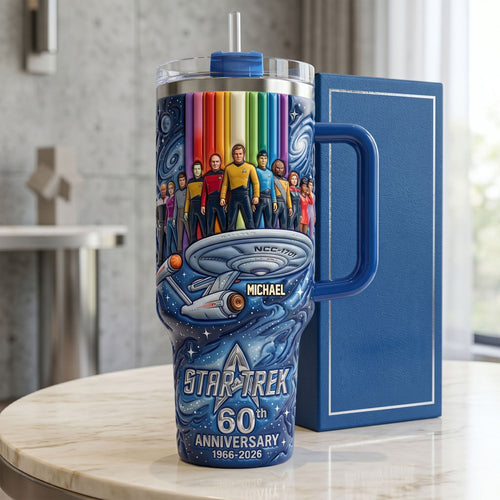 “Live Long and Prosper” - Custom Star Trek 60th Anniversary 40oz Tumbler with Handle - Personalized Gift for Star Wars Fans Tumbler Cup PopCulturePrints