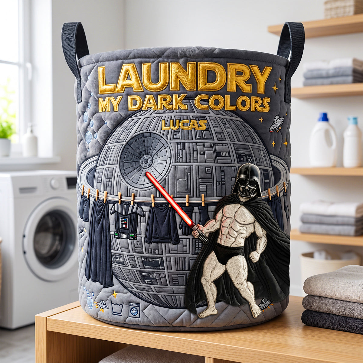 “May the Laundry Be with You!” - Fun Sorting Laundry Loads Quilted Laundry Basket - Personalized Gift for Star Wars Fans