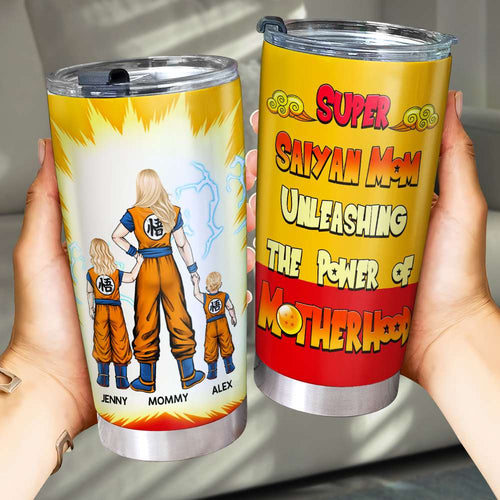 “Super Saiyan Mom Unleashing the Power of Motherhood” - Personalized Tumbler, Perfect Gift for Mom, Grandma & More Tumbler Cup PopCulturePrints