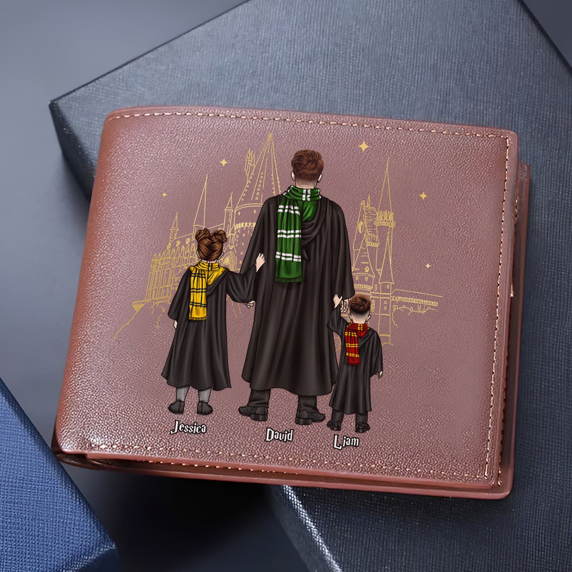 Personalized Family Wizard Wallet - Custom Name Magic Castle Design