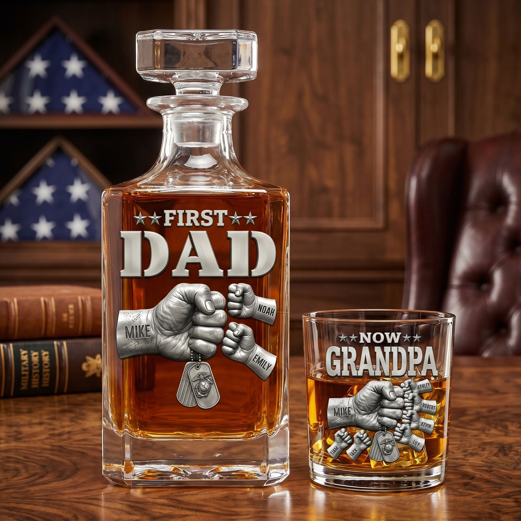 First Dad, Now Grandpa - Personalized Drinking Set for Special Occasions Bottle PopCulturePrints