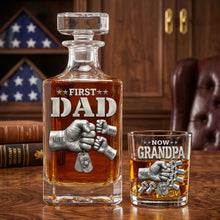 Load image into Gallery viewer, "From First Dad to Now Grandpa" - Personalized Decanter Set, Perfect Gift for Fathers and Grandfathers Bottle PopCulturePrints
