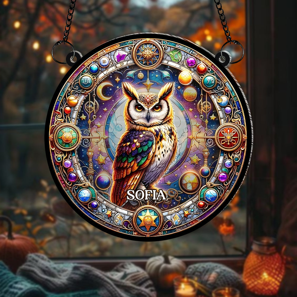 Personalized Owl Lovers' Stained Glass Suncatcher - Customizable Hanging Ornament