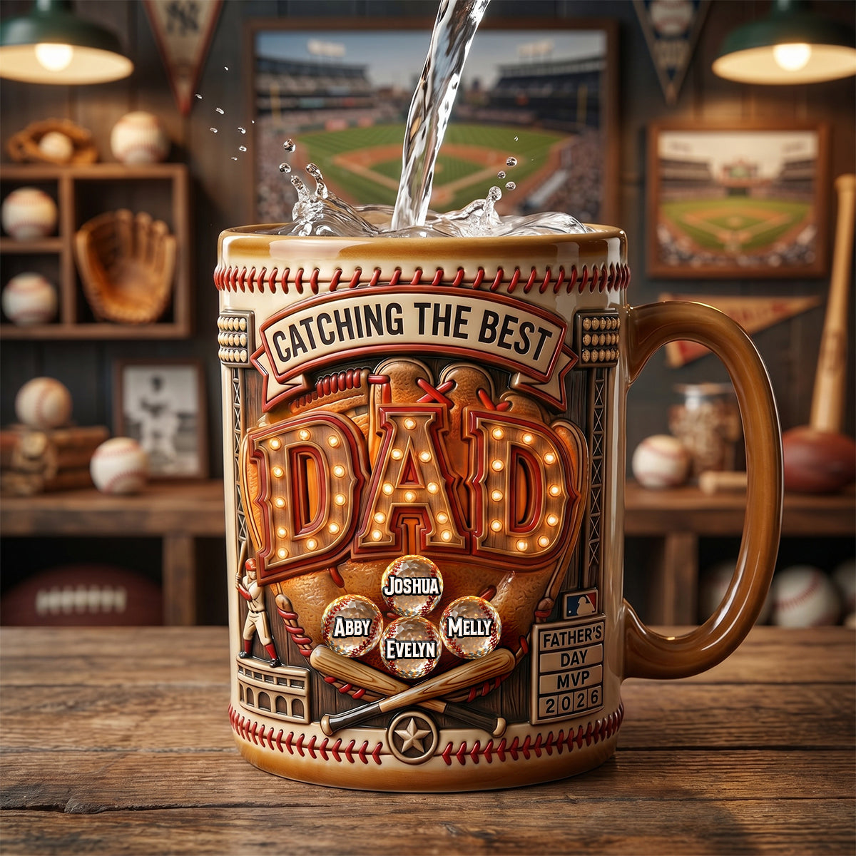 Catching the Best DAD - Personalized Baseball Dad MVP Coffee Mug for Father's Day Gifts Coffee Mug PopCulturePrints