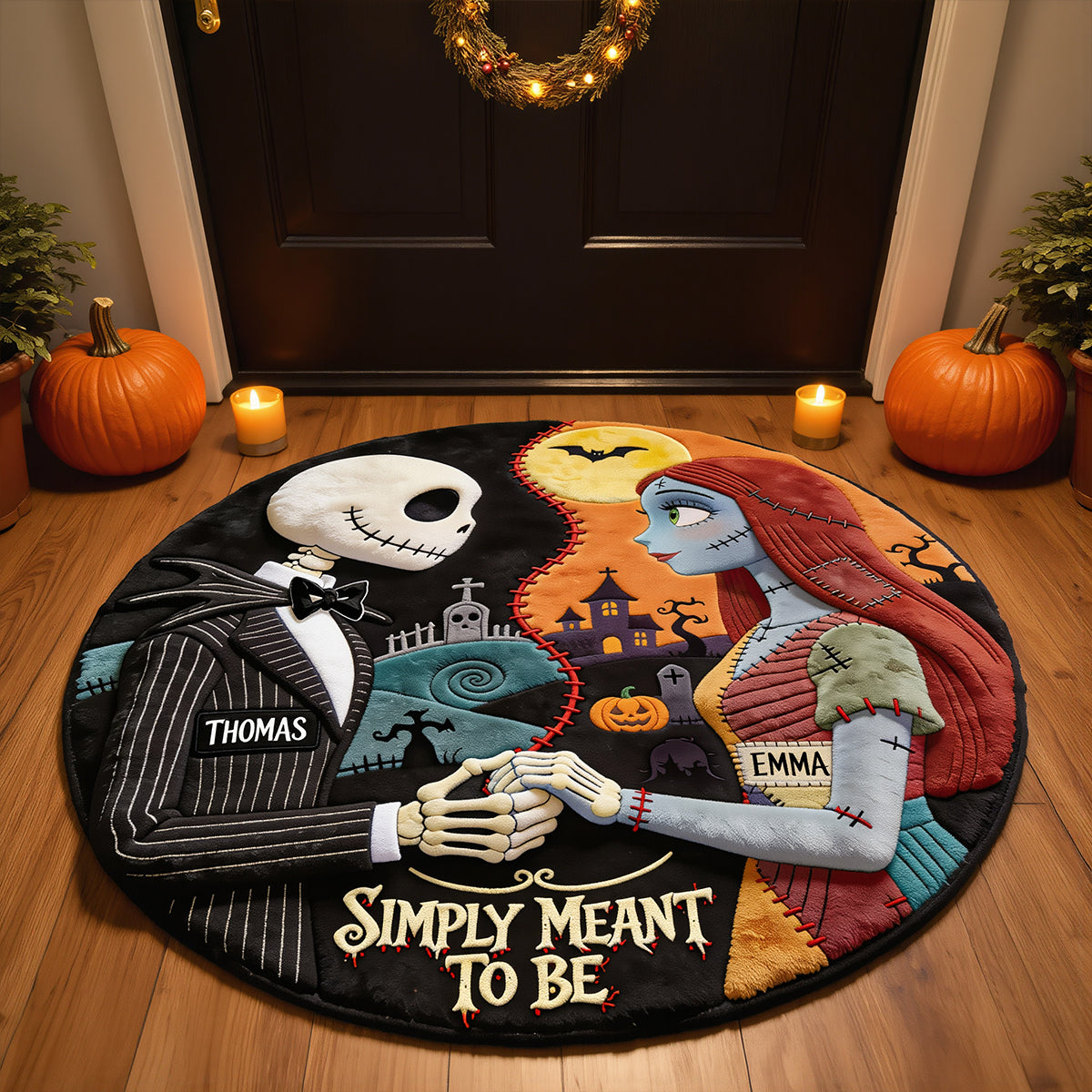 “Embrace the Spooky Spirit!” - Spooky Couple Round Mat - Personalized Halloween Gift for Couples, Friends, and Family