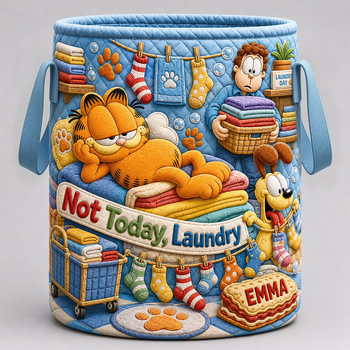 Lazy Cat Quilted Laundry Basket - Personalized Gifts 03HADT180726 Laundry Basket PopCulturePrints
