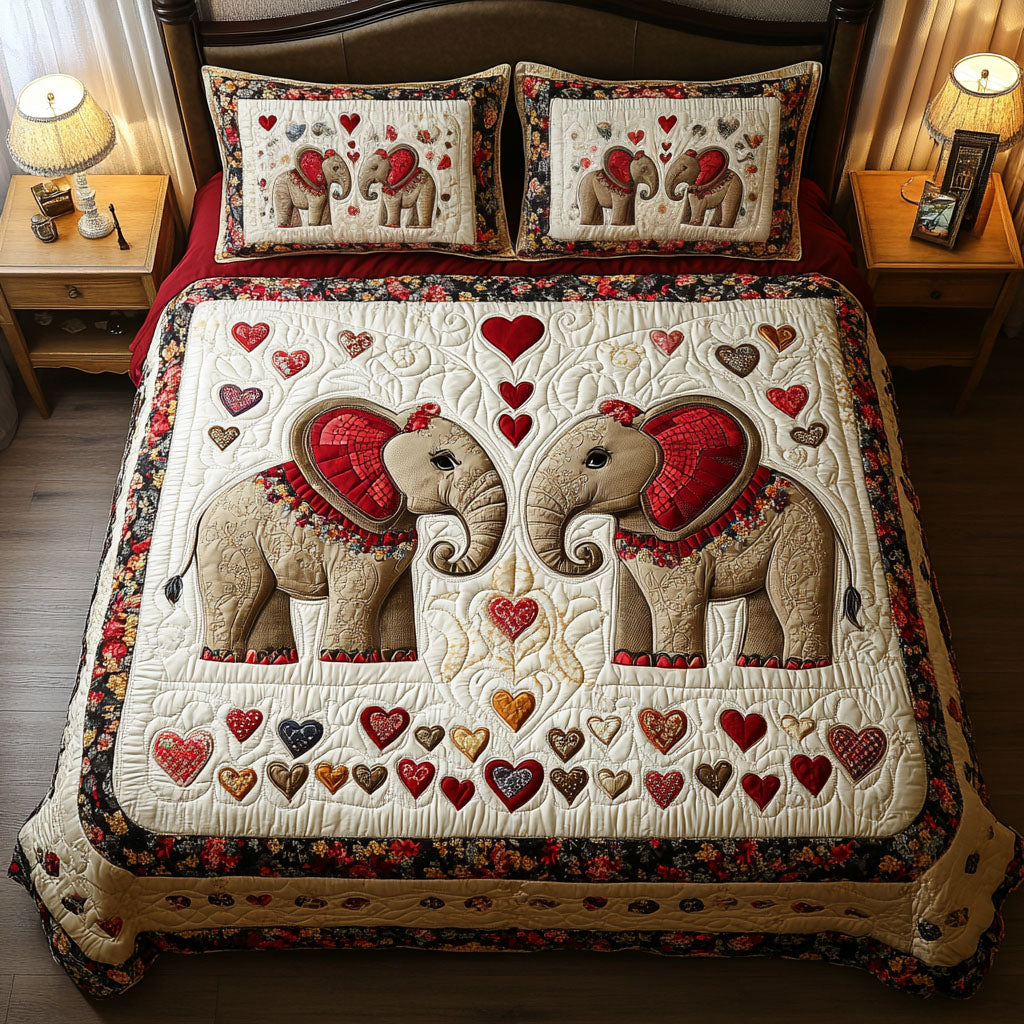 Elephant Romance Quilt Bed Set - Personalized Valentine's Day Gifts for Couples Blanket PopCulturePrints