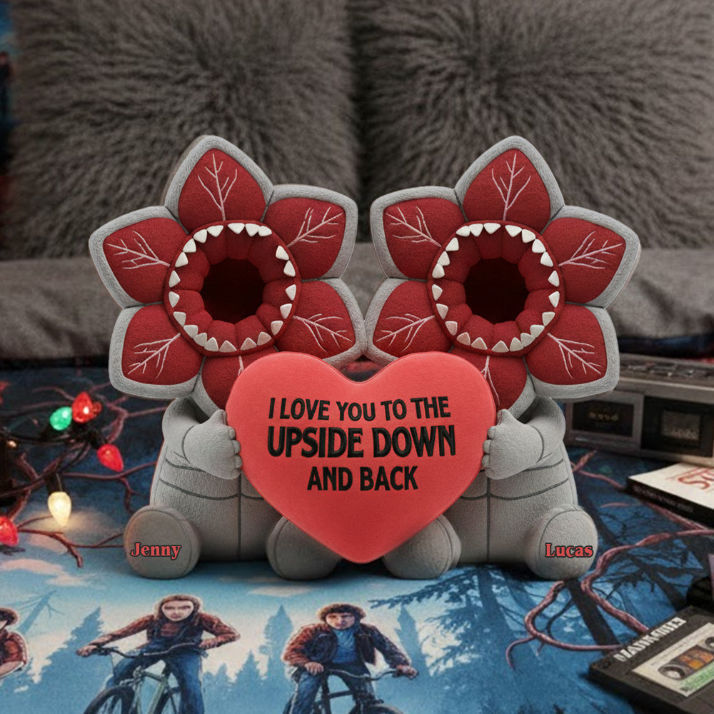 I Love You to the Upside Down and Back - Personalized Couple Shaped Pillow Pillow PopCulturePrints