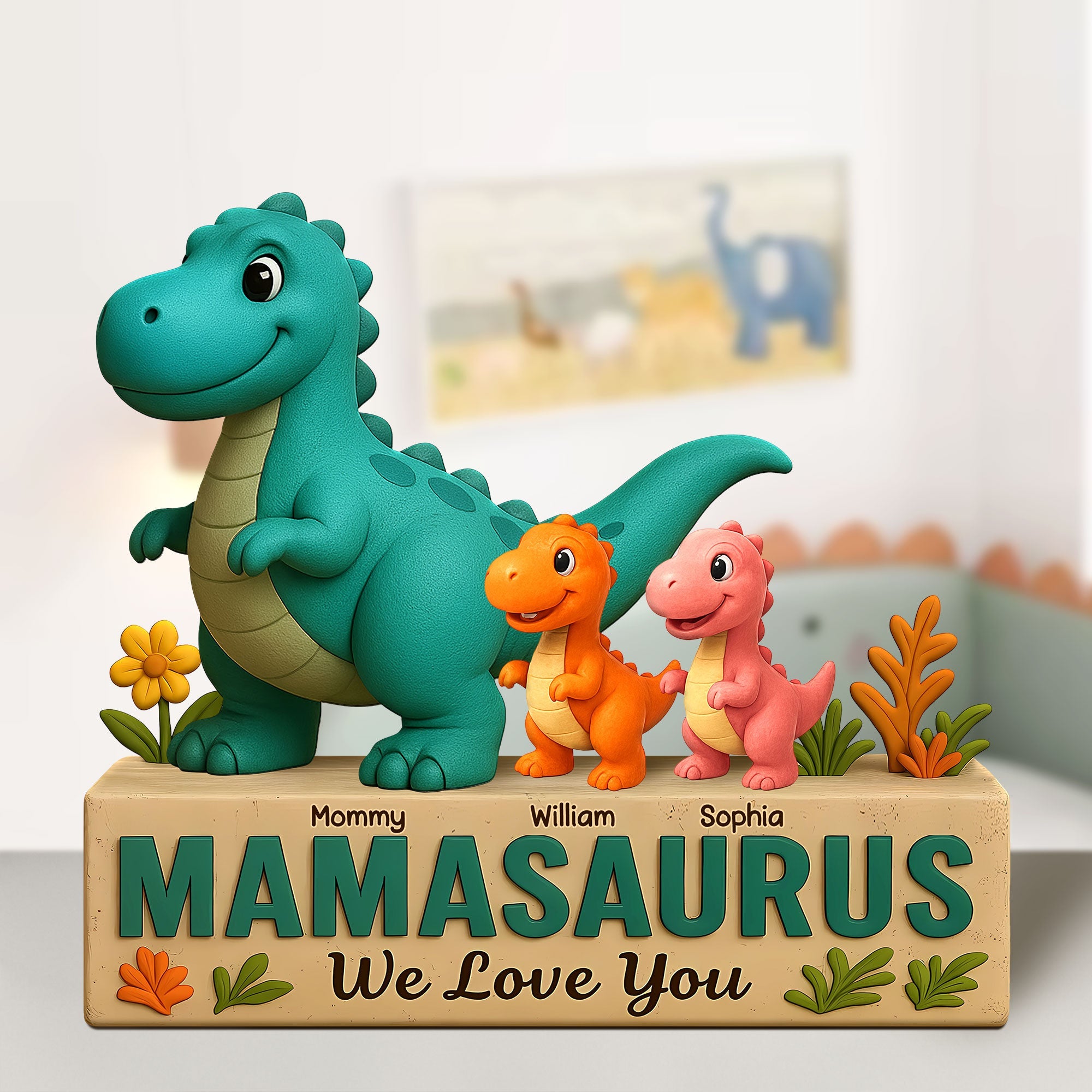 Mamasaurus We Love You - Personalized Gift for Mom, Grandma, and More! Shaped Plaques PopCulturePrints