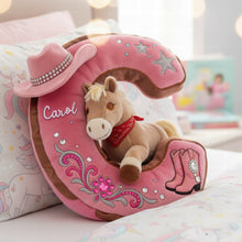 Load image into Gallery viewer, Personalized Cowgirl Alphabet Pillow – A Unique Gift for Horse Lovers Pillow PopCulturePrints

