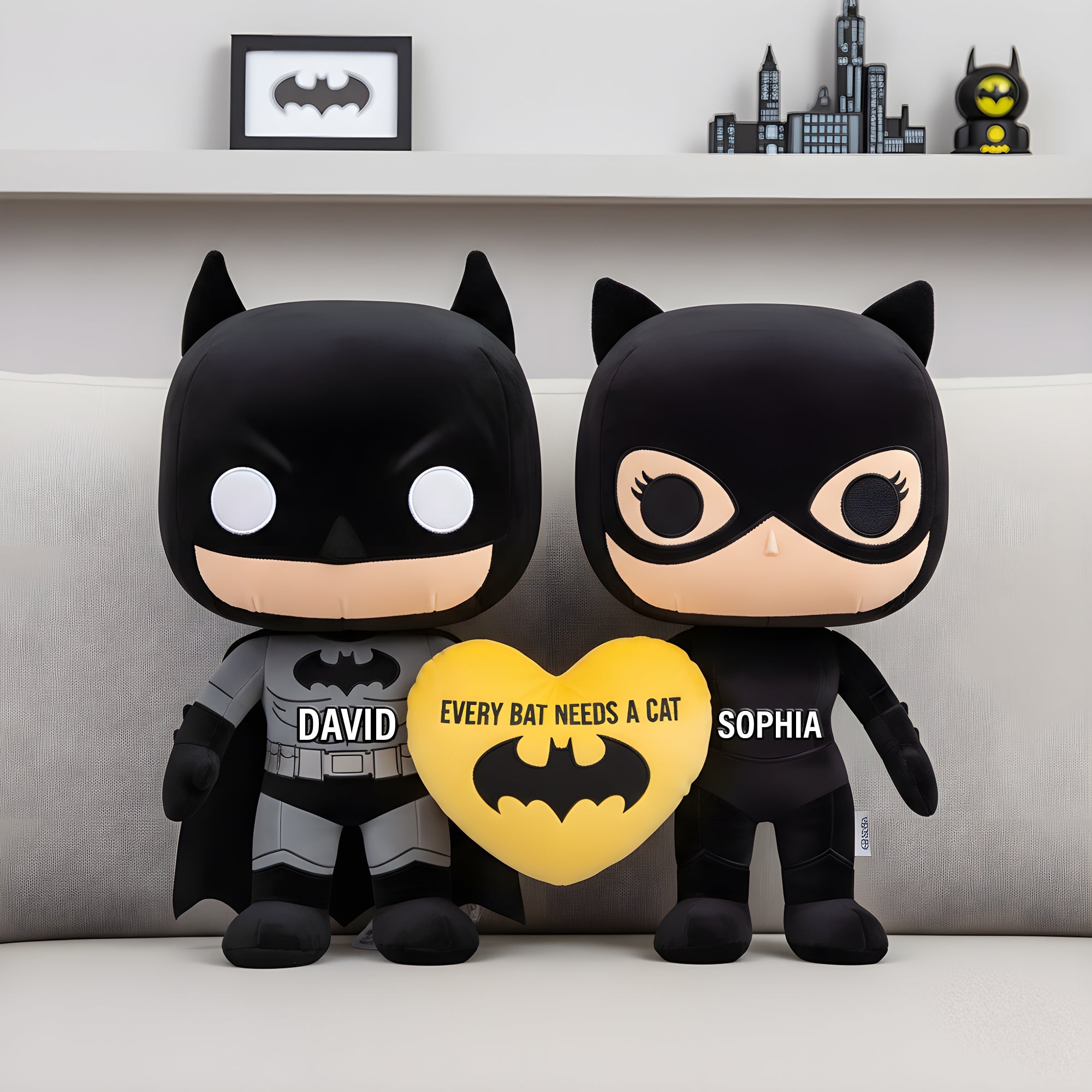 "Every Bat Needs a Cat" - Unique Shadow Couples Shaped Pillow - Personalized Gift for Couples and Loved Ones Pillow PopCulturePrints