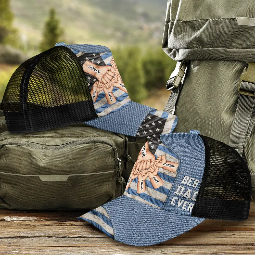 "Best Dad and Grandpa Ever!" - Personalized Stars and Stripes Mesh-back Casual Cap - Custom Gift for Dads, Grandpas, and Special Men Mesh-back Casual Cap PopCulturePrints