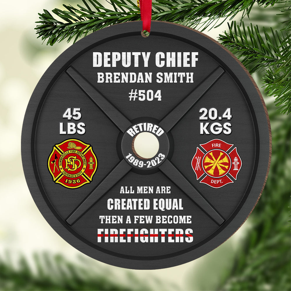 Personalized Firefighter Wood Ornament - Weight Plate Design Ornament PopCulturePrints