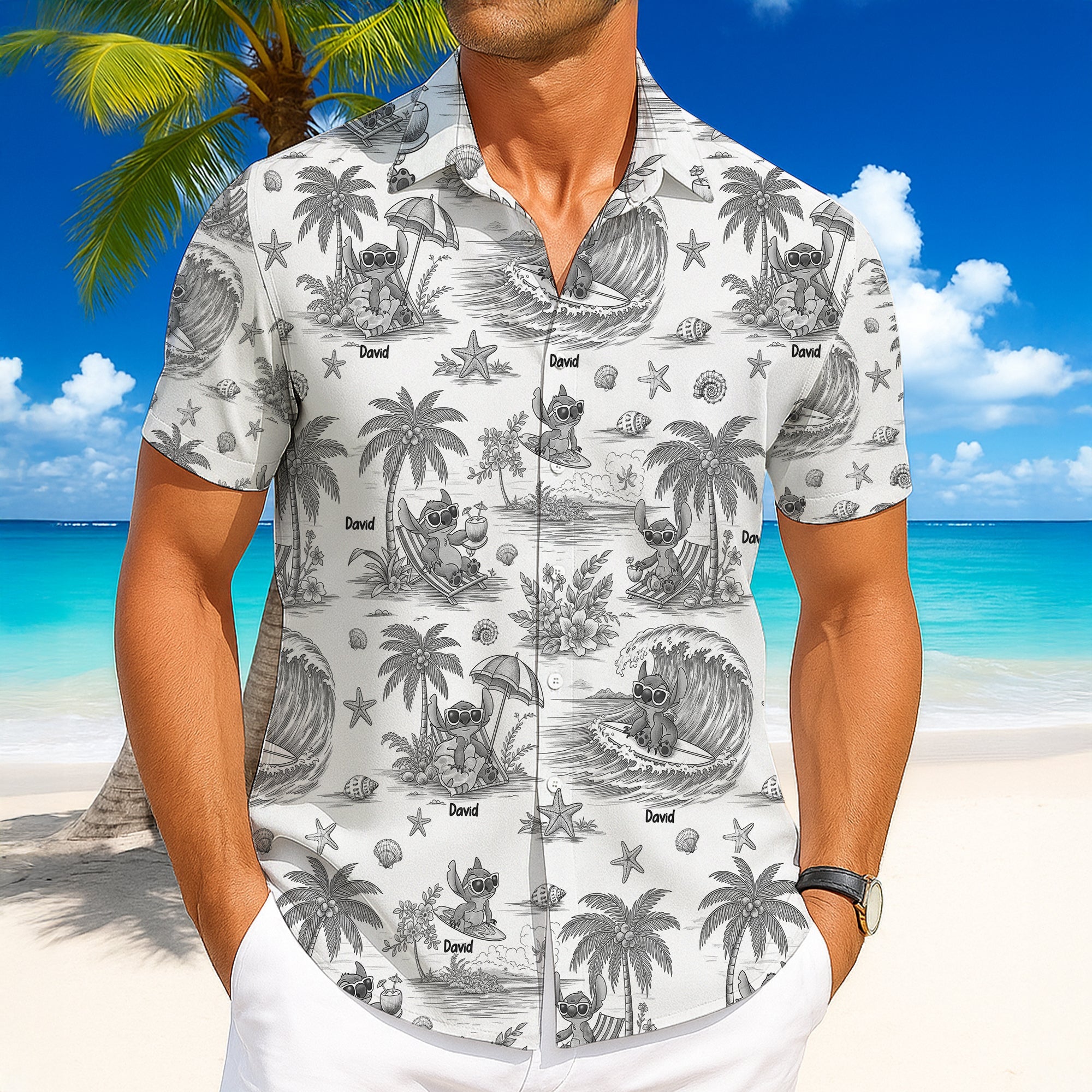 “Surf's Up, Alien Style!” - Cartoon Alien Personalized Hawaiian Shirt - Gift for Movie Fans and Beach Lovers Hawaiian Shirts PopCulturePrints