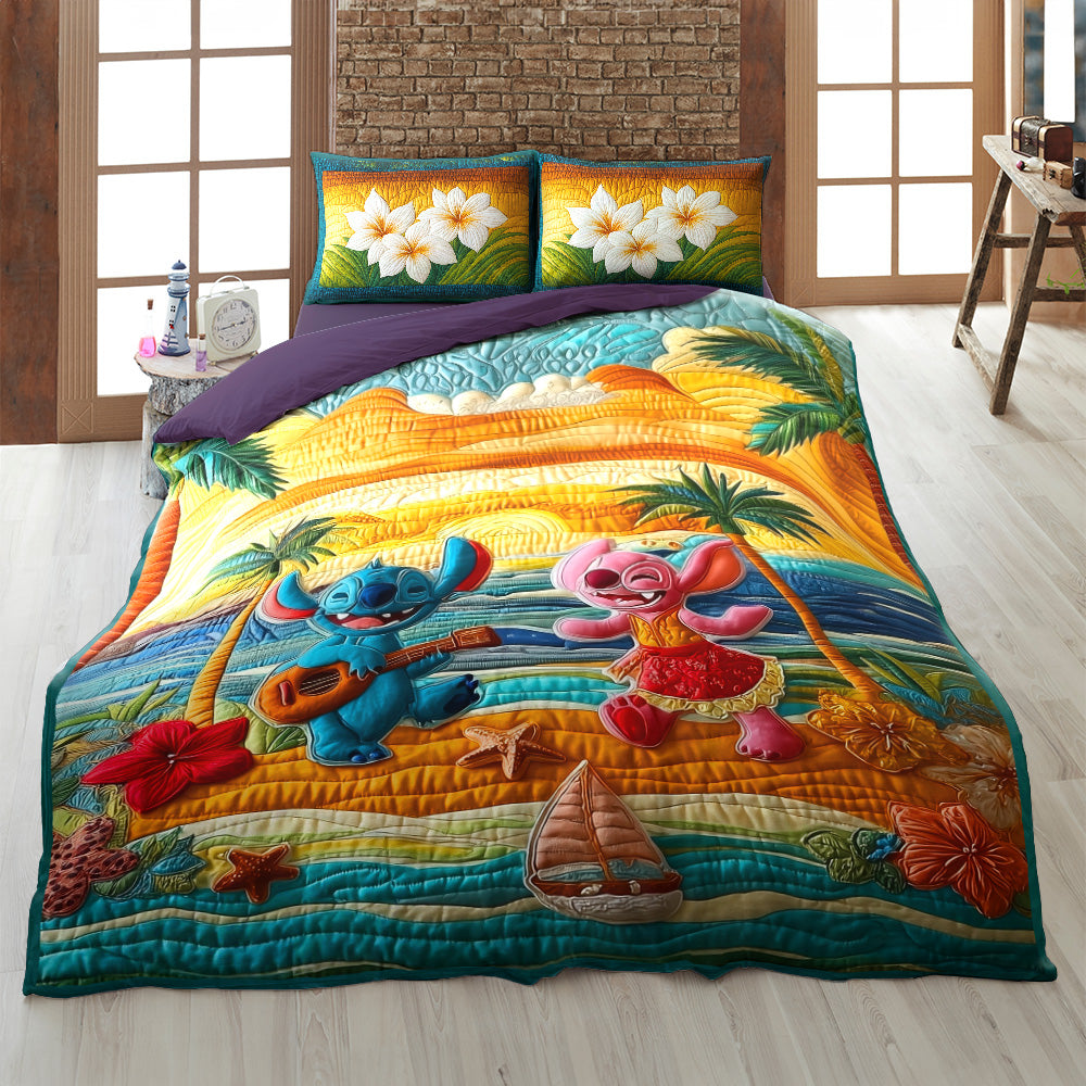 Tropical Beach Bliss: Personalized Couple Quilt Bedding Set Blanket PopCulturePrints